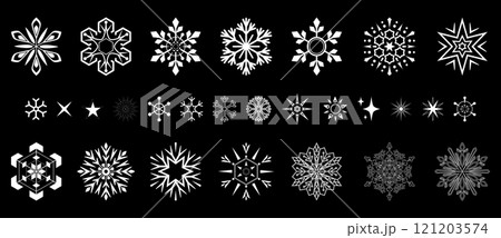 Snowflakes icon collection. Graphic modern black and white ornament Snowflakes icon collection. Graphic modern black and white ornament 121203574