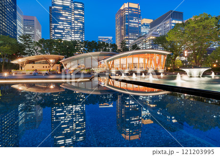 Chiyoda, Tokyo, Japan cityscape at blue hour from Wadakura Park. 121203995