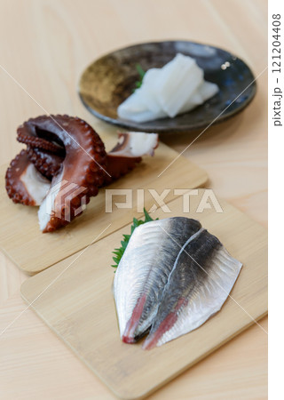 タコ、イカ、アジ、寿司ネタ、魚介類 タコ、イカ、アジ、寿司ネタ、魚介類 121204408