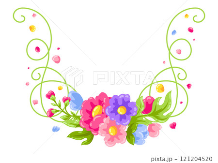 Curl element with flowers. Beautiful decorative natural plants and leaves. 121204520