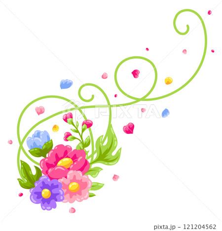 Curl element with flowers. Beautiful decorative natural plants and leaves. 121204562