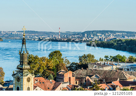 Danube river in the Belgrade city, Serbia from Gardos Tower. High quality photo 121205105