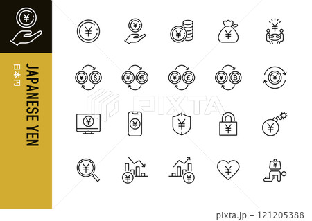 日本円のシンプルなラインアイコン 121205388
