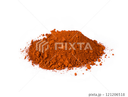 English Red. Bright Red Spice Heaped on a Clean Surface With a Scoop Showing Texture and Color Variation 121206518
