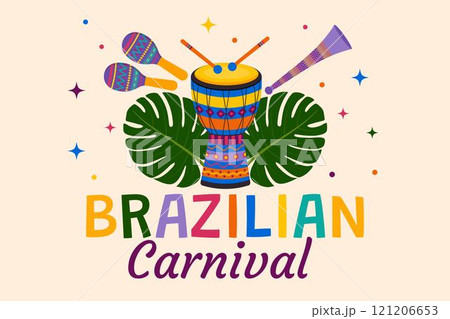 Brazilian carnival. Bright colorful poster with musical instruments. Brazilian carnival. Bright colorful poster with musical instruments. 121206653