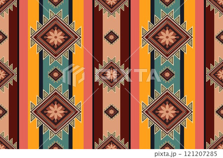 Navajo tribal vector seamless pattern. Native American ornament. Ethnic South Western decor style. Boho geometric ornament. Vector seamless pattern. Mexican blanket, rug. Woven carpet illustration. 121207285