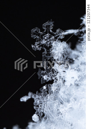 natural snowflakes on snow, winter 121207344