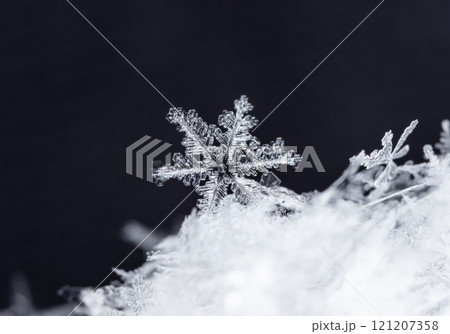 natural snowflakes on snow, winter natural snowflakes on snow, winter 121207358