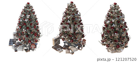 Christmas tree with decorations, isolated on white background, 3D illustration, cg render 121207520