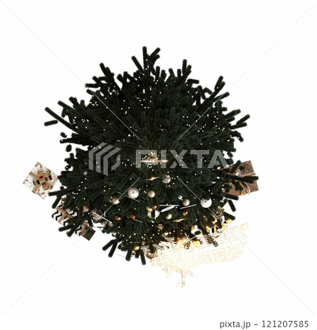 Christmas tree with decorations, isolated on white background, 3D illustration, cg render 121207585