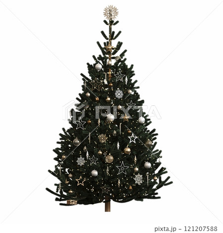 Christmas tree with decorations, isolated on white background, 3D illustration, cg render 121207588