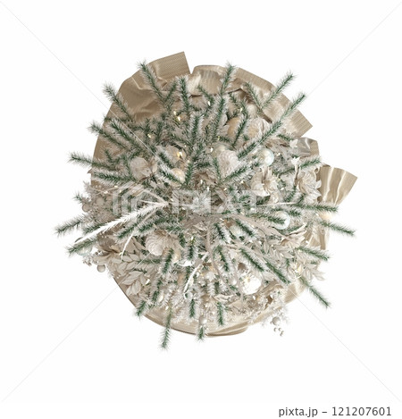 Christmas tree with decorations, isolated on white background, 3D illustration, cg render 121207601