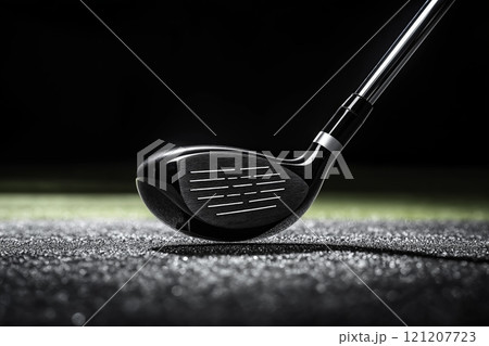 Close-up of a golf club resting on a green turf surface Close-up of a golf club resting on a green turf surface 121207723