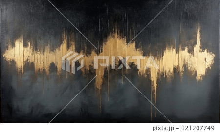 Modern abstract artwork featuring gold and black textures and patterns 121207749