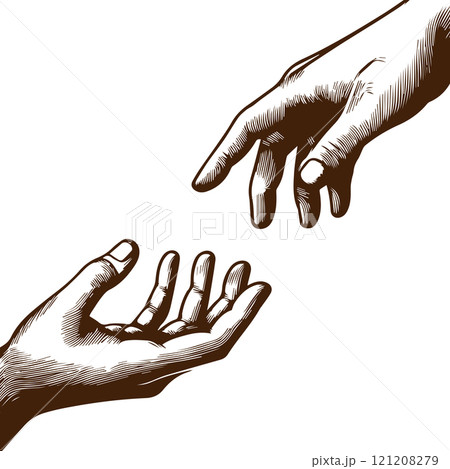 Hands reaching towards each other. Concept of human relation, togetherness or partnership. Hands reaching towards each other. Concept of human relation, togetherness or partnership. 121208279