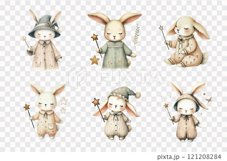 Set of watercolor sleeping bunny or rabbit. Set of watercolor sleeping bunny or rabbit. 121208284