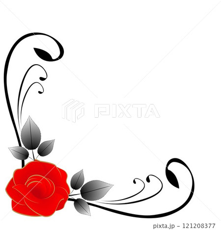 Corner composition with red rose and leaves, illustration isolated on white background. Corner composition with red rose and leaves, illustration isolated on white background. 121208377
