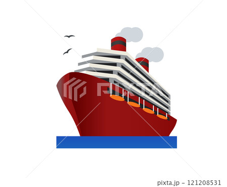 Red large ship icon, transport of people or cargo across ocean 121208531