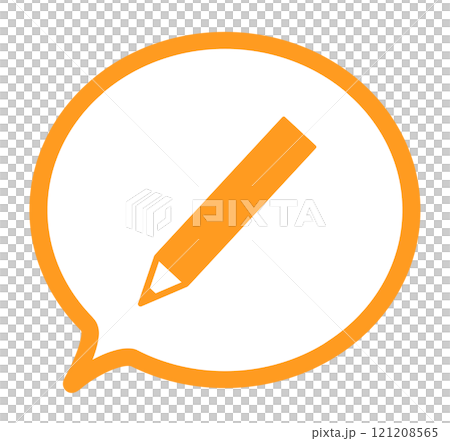 Simple orange pencil mark and speech bubble 121208565