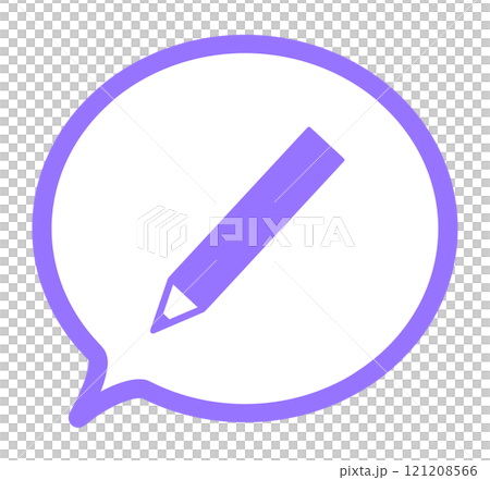 Simple purple pencil mark and speech bubble 121208566