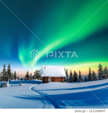 Fairy winter landscape with path in the snow 121208647