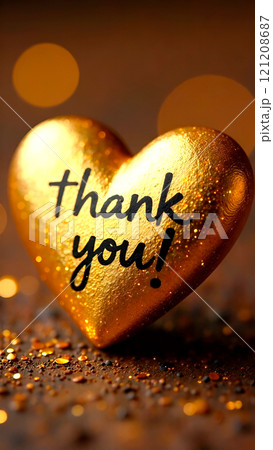 Golden heart with gratitude inscription to celebrate international thank you day. Close-up Golden heart with gratitude inscription to celebrate international thank you day. Close-up 121208687