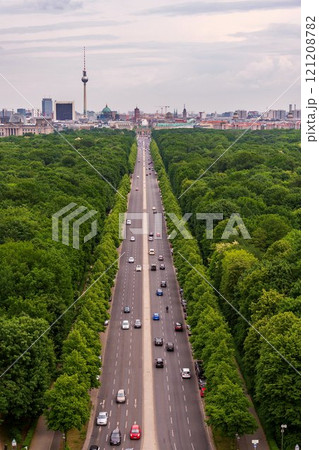 Berlin summer skyline aerial view with Tiergarten from Victory Column, Berlin, Germany 121208782