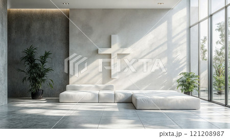 A quiet room for meditation and prayer with a cross on the wall A quiet room for meditation and prayer with a cross on the wall 121208987