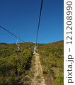 Cable car in the mountains on a background of blue sky. Cable car in the mountains on a background of blue sky. 121208990