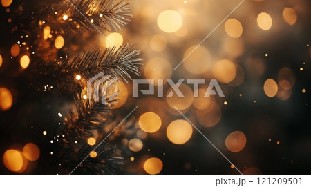 Warm golden lights create a festive atmosphere during the holiday season 121209501