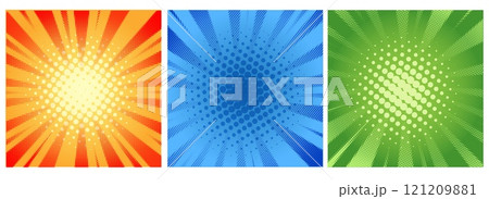 Halftone colorful sun rays background Halftone colorful sun rays background 121209881