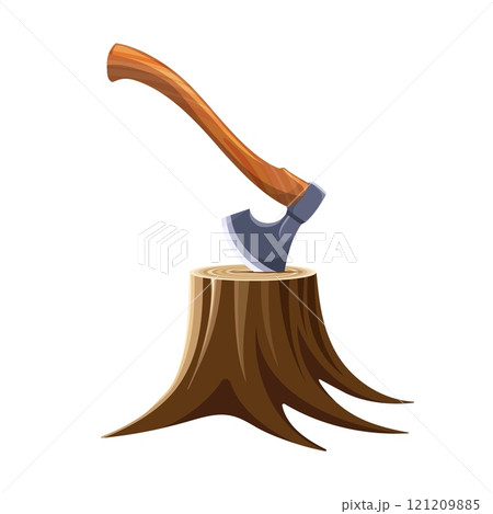 Axe in tree stump Axe in tree stump 121209885