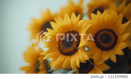 Yellow sunflowers against a white background. 121209968