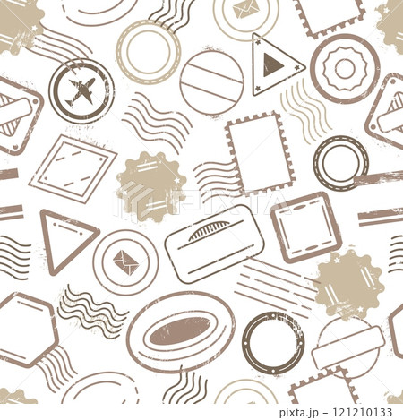 Stamps postal seamless pattern. Postage insignia print for fabric wrapping web design. Vintage abstract decorative texture, neoteric vector background Stamps postal seamless pattern. Postage insignia print for fabric wrapping web design. Vintage abstract decorative texture, neoteric vector background 121210133