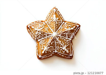 A Beautifully Crafted StarShaped Gingerbread Cookie Decorated with Colorful Icing 121210877