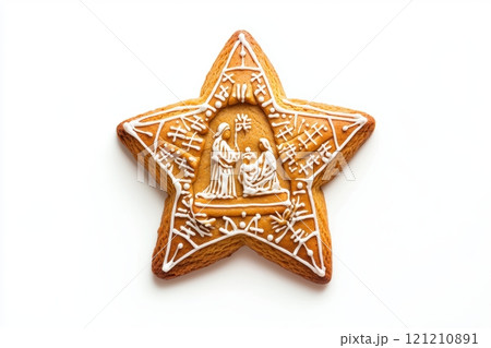This festive starshaped cookie, adorned with icing, is a wonderful treat for celebrations This festive starshaped cookie, adorned with icing, is a wonderful treat for celebrations 121210891