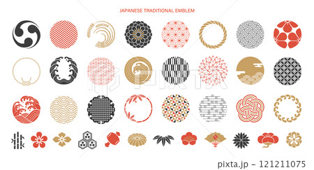 和柄のシンボルと和風アイコンセット／正月イラスト 121211075