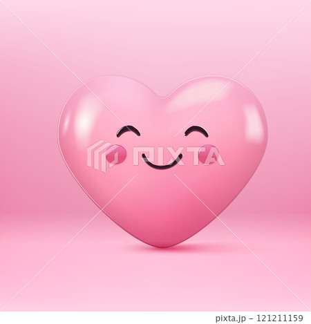 Adorable pink heart with a smiling face and rosy cheeks on a pink background 121211159