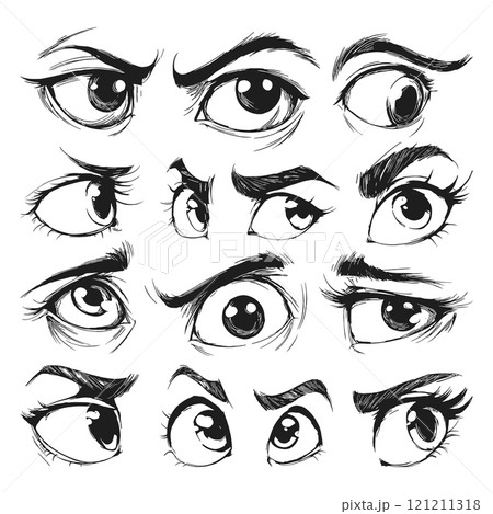 Funny Cartoon Eyes Set Ink Pen Style Illustrations Unique Artwork Creative Design Decorative Elements Artistic Visuals Modern Graphics Distinctive Art Style Humorous 121211318