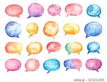 Beautiful Speech Bubbles Set Modern Watercolor Technique Illustration On White Unique Artwork Creative Design Decorative Elements Artistic Visuals Modern Graphics Distinctive Art 121211343
