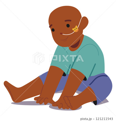 Little toddler boy cartoon character bald after chemotherapy suffers from cancer or chronic illness 121211543