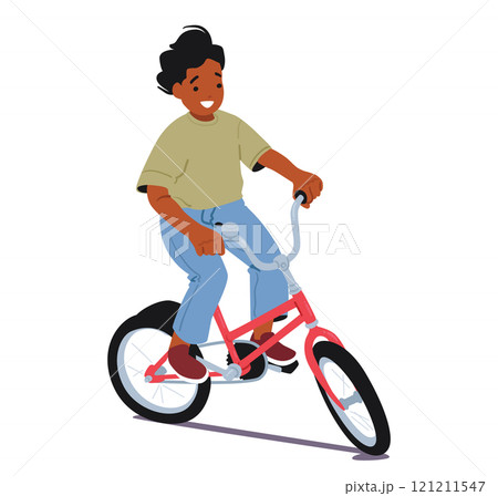 Cute active boy child cartoon character riding two-wheeled bicycle isolated on white background Cute active boy child cartoon character riding two-wheeled bicycle isolated on white background 121211547