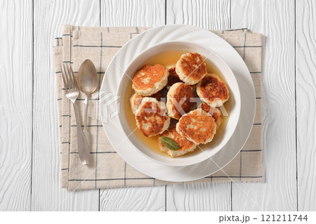 turkey potato cakes in white bowl, top view turkey potato cakes in white bowl, top view 121211744
