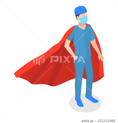 3D Isometric Flat Vector Illustration of Doctor Super Hero, Professional Hospital Workers. Item 3 121212568