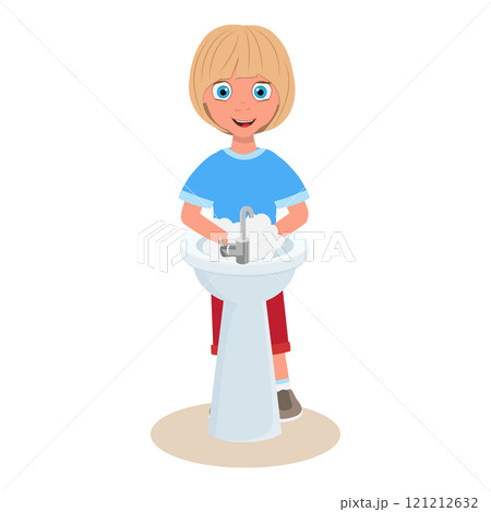 Flat Vector Illustration of Action Verbs, English for Kids. Item 1 121212632