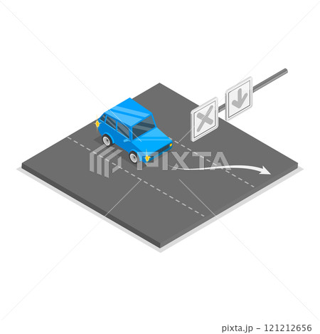 3D Isometric Flat Vector Illustration of Reversible Lane, Driving Rules and Tips. Item 1 121212656