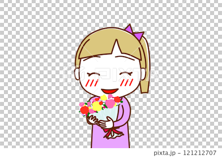 （上半身正面）花束を持ってニコニコ幸せそうな笑顔を見せる白人少女 121212707