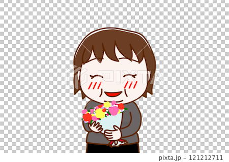 (上半身正面)胖女人手捧鮮花,幸福地微笑 (上半身正面)胖女人手捧鮮花,幸福地微笑 121212711