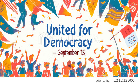 People of all ages and backgrounds gather joyfully at the rally, holding banners and flags to celebrate democracy together on September 15 121212900