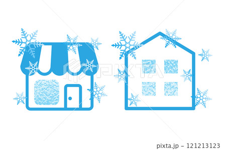 寒さで霜が降りて結露する家と店 寒さで霜が降りて結露する家と店 121213123